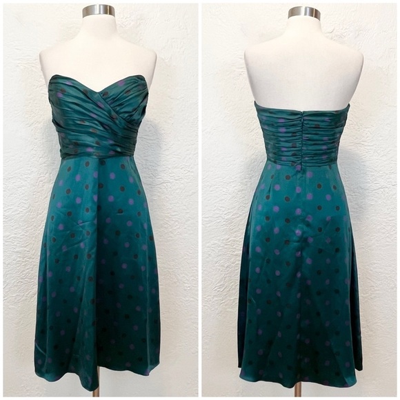 Betsey Johnson Dresses & Skirts - Vintage Betsey Johnson Dress 90s Y2K 4 Silk Satin Teal Polka Dot
